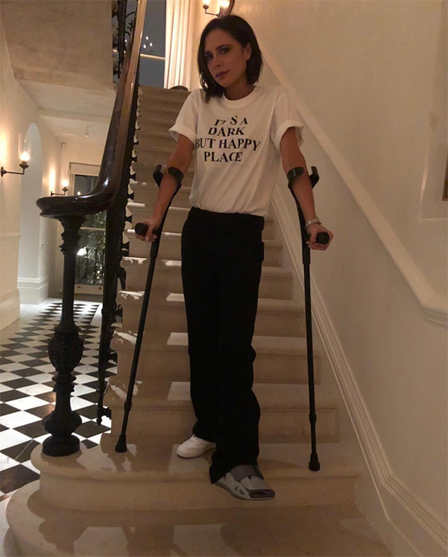 Victoria Beckham Trades Heels for Crutches After Suffering Injury