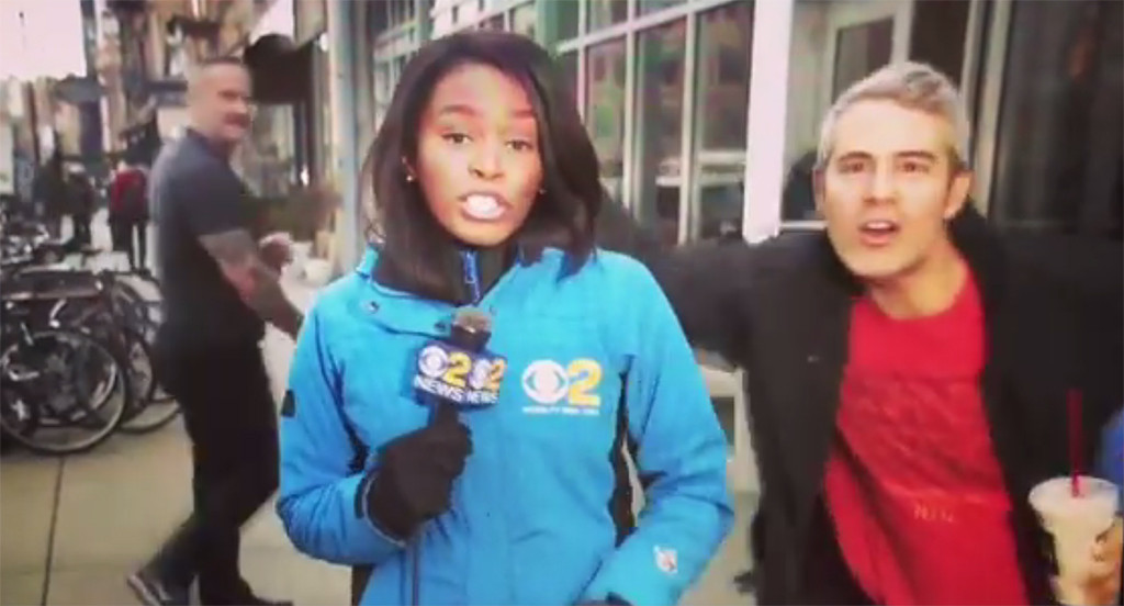 Andy Cohen, TV reporter, Janelle Burrell, WCBS