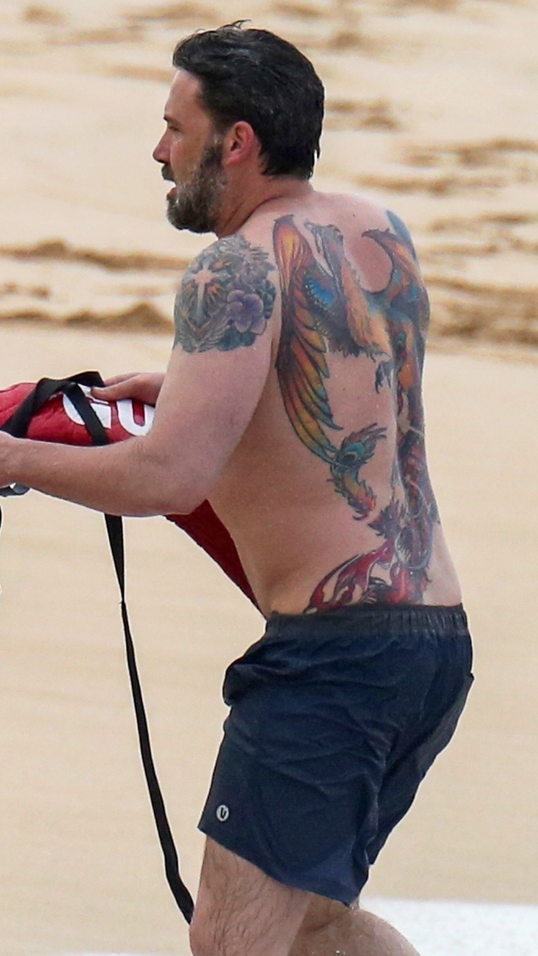 Ben Affleck, back tattoo, Hawaii