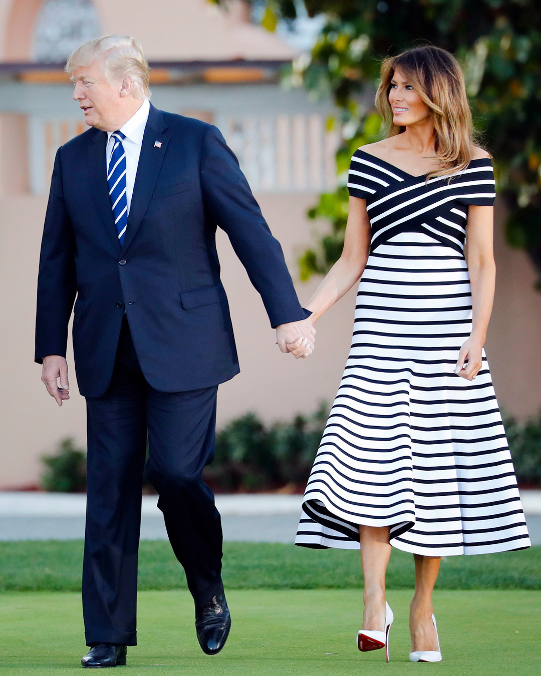 Melania Trump Wears Funky Louboutin Pumps, Navy Dress at White