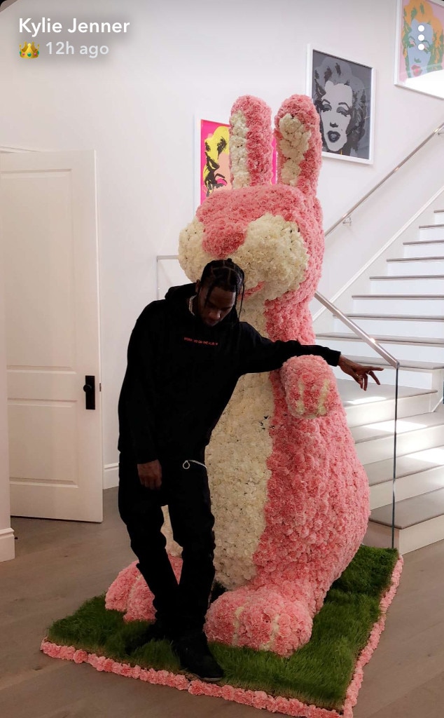 Travis Scott Dances in Front of a Floral Bunny from Inside the