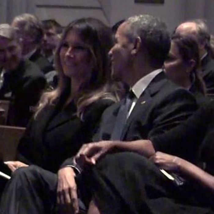 Image result for picture of melania and obama at bush funeral