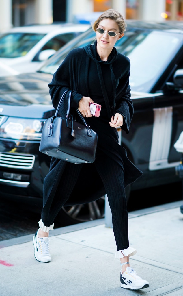 Gigi Hadid Is Cool in an Oversize White Shirt and Cashmere Pants