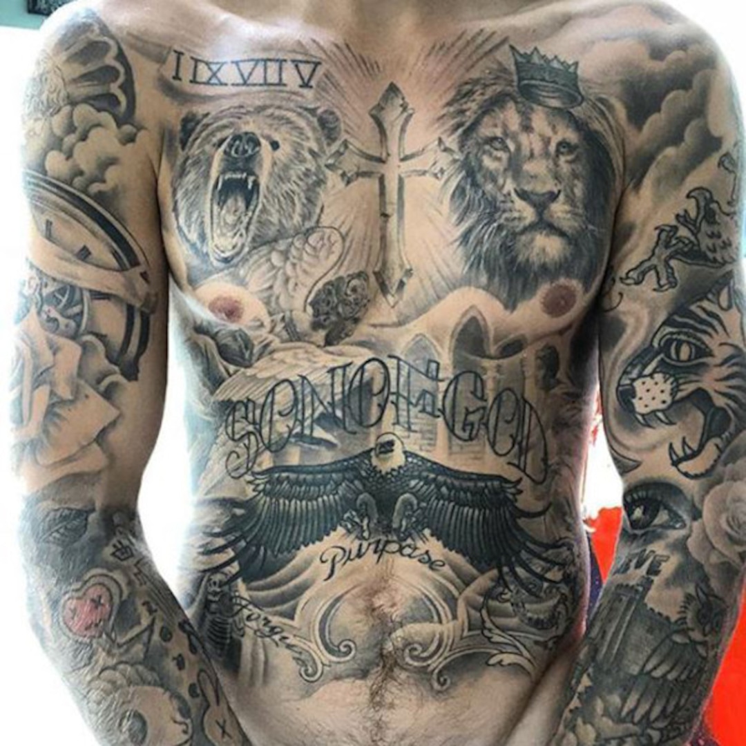 Justin Bieber Shows Off 100 Hours Of Tattoo Work In Shirtless Selfie E Online Justin Bieber Shows Off 100 Hours Of Tattoo Work In Shirtless Selfie E Online
