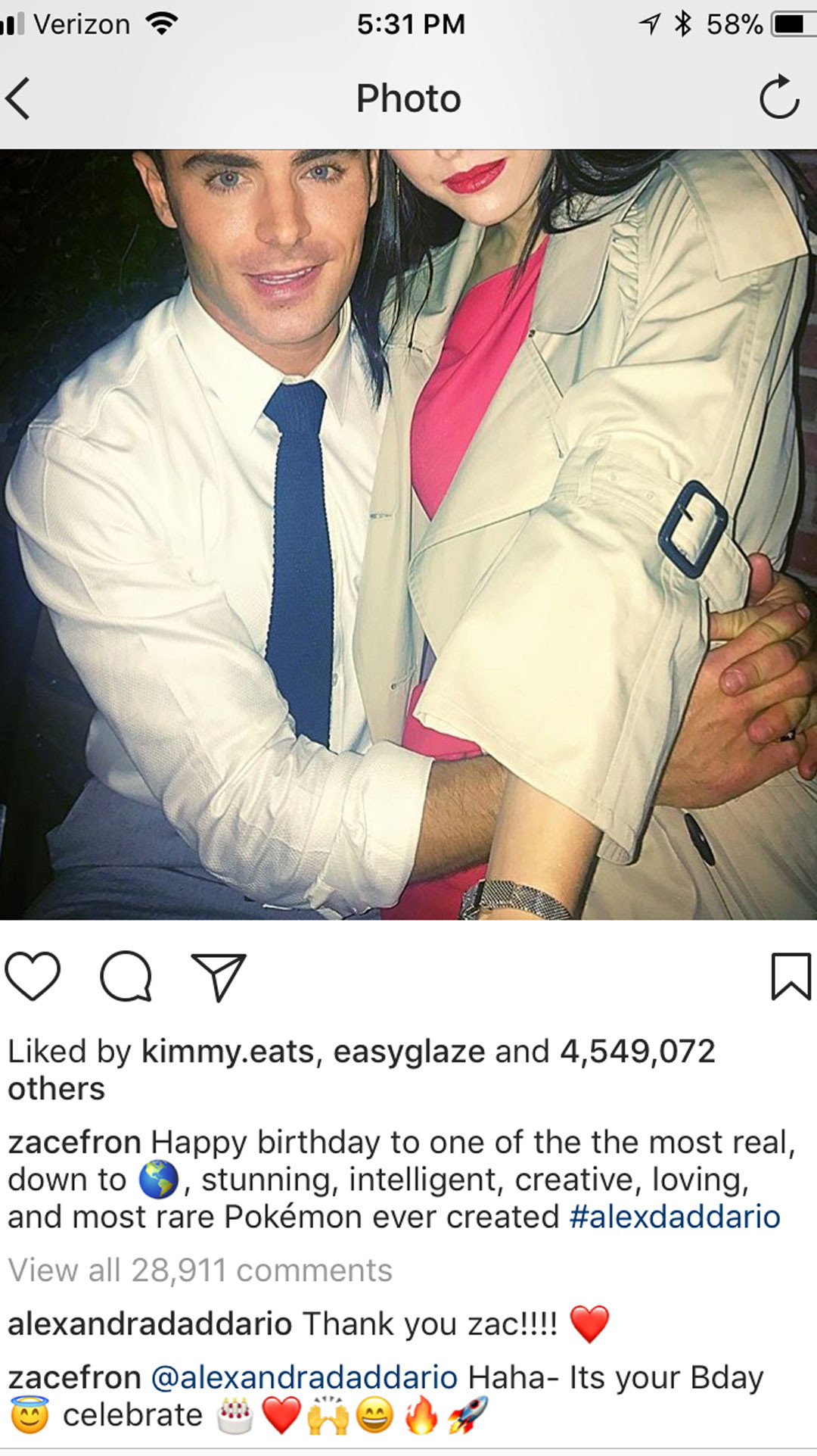 Zac Efron, Alexandra Daddario, Instagram