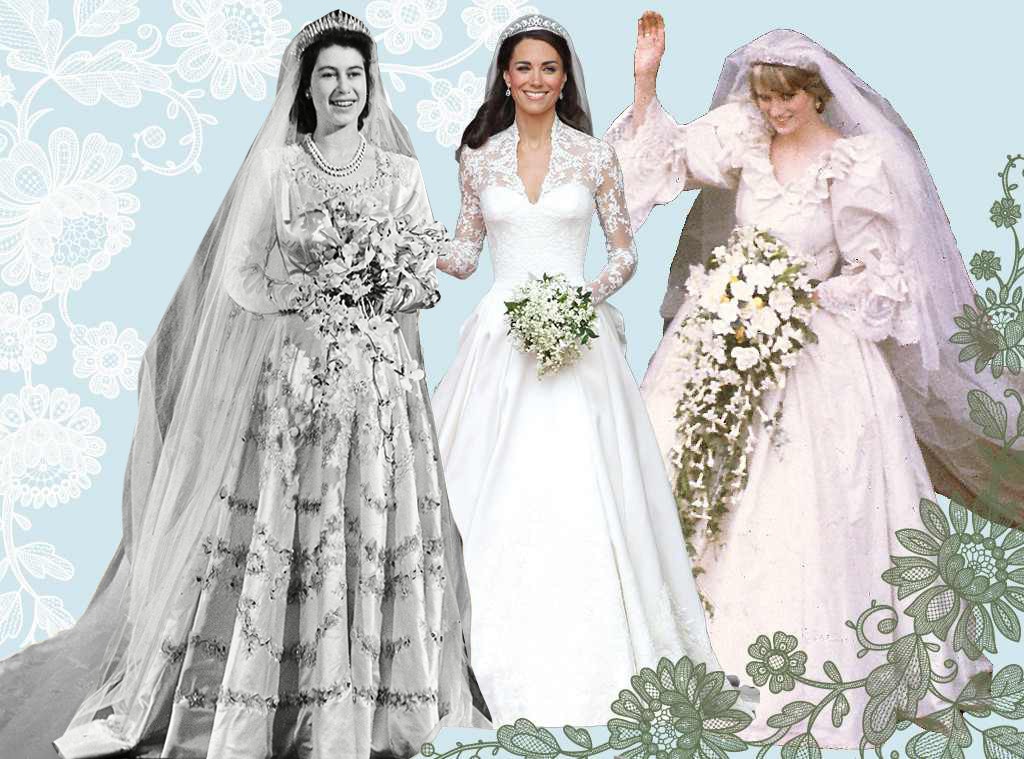 Royal Wedding Dresses, Queen Elizabeth, Kate Middleton, Princess Diana