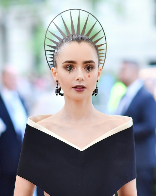 ESC: Lily Collins, Met Gala 2018, Head Pieces