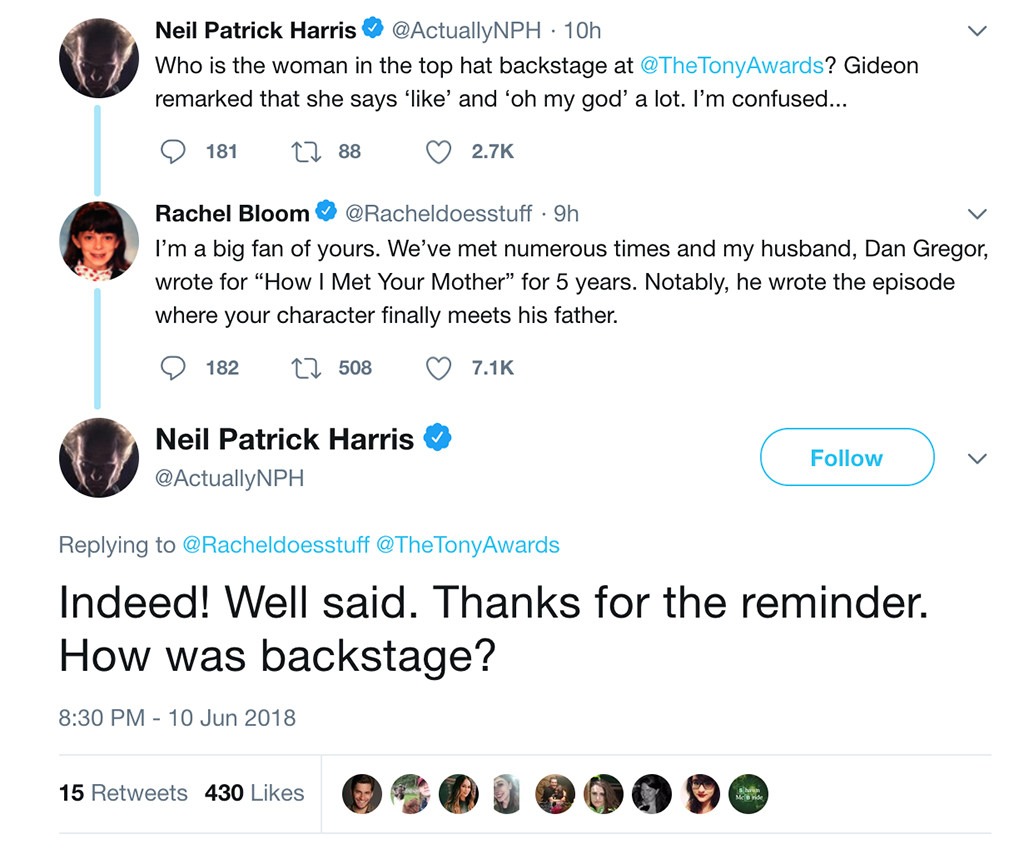 Rachel Bloom, Neil Patrick Harris, Twitter