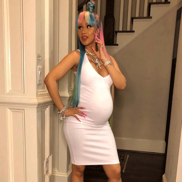 Big Momma' Cardi B Flaunts Baby Bump in Magical Rainbow Wig and White Mini  Dress