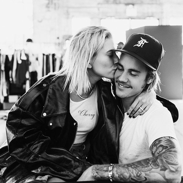 Justin and Hailey Bieber celebrate the Toronto Maple Leafs' first