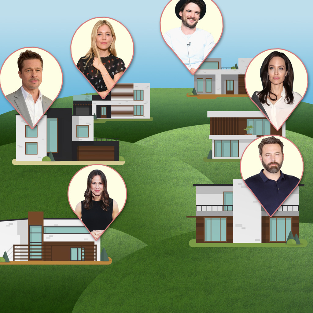 Celebrity Neighbors, Jen Garner, Ben Affleck, Brad Pitt, Angelina Jolie, Sienna Miller, Tom Sturridge