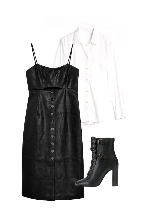 black strap dress with white t shirt