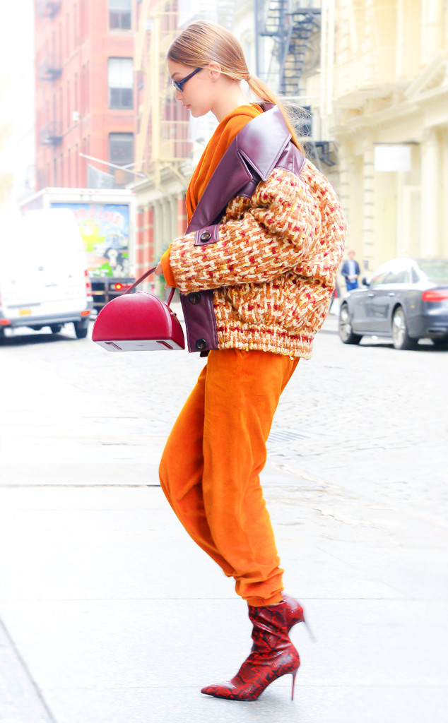 Gigi Hadid Orange Trousers Street Style Autumn Winter 2021