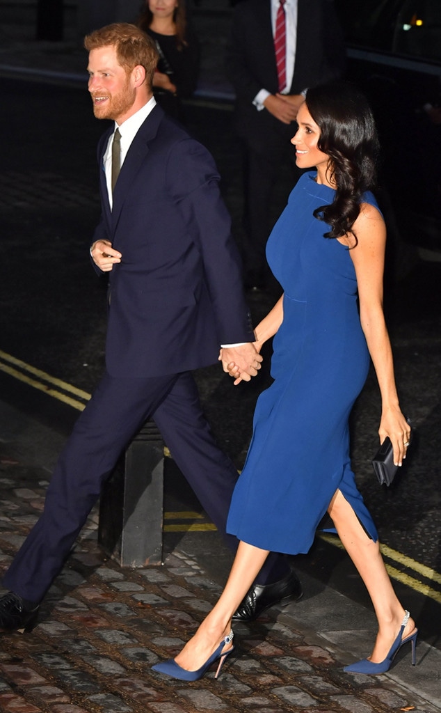 Meghan Markle Turns Heads in Blue Sleeveless Dress at Gala Concert Meghan Markle Turns Heads in Blue Sleeveless Dress at Gala Concert