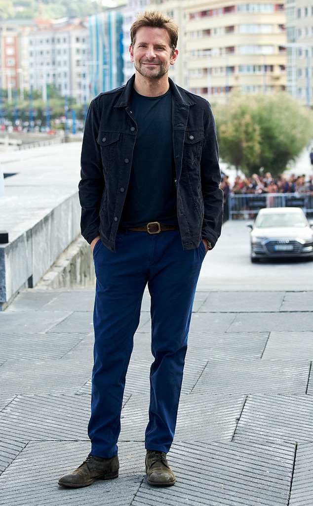 American Actor Bradley Cooper Blue Satin Fabric Jacket