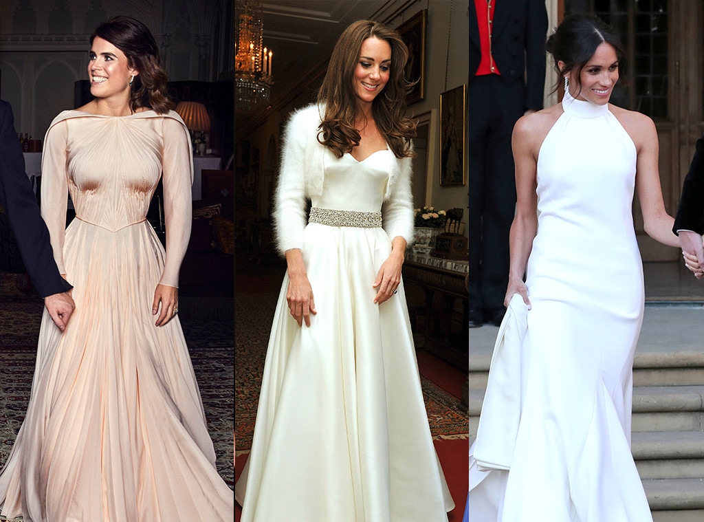Princess Eugenie, Kate Middleton, Meghan Markle, wedding reception dresses