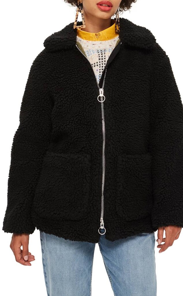 borg zip up jacket topshop