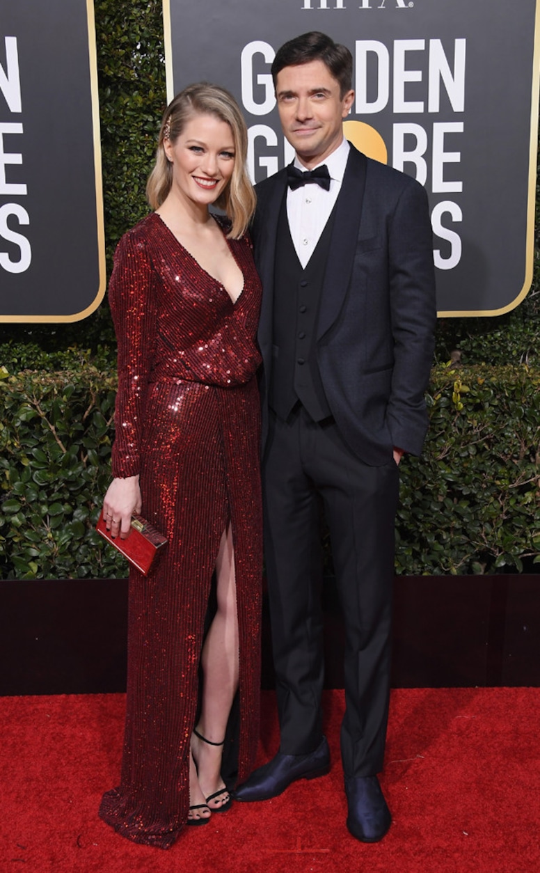 Topher Grace, Ashley Hinshaw, 2019 Golden Globes, Couples