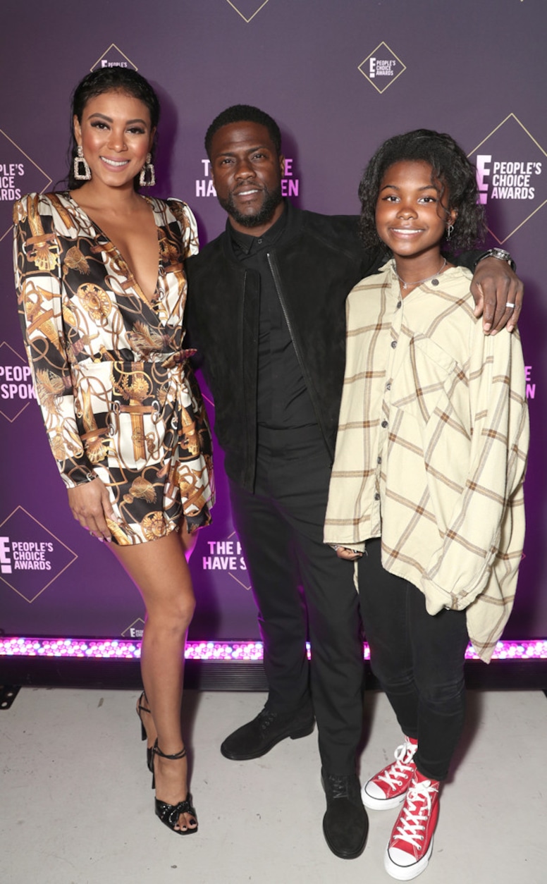 Eniko Parrish, Kevin Hart, Hendrix Hart, 2019 E! People's Choice Awards, Backstage