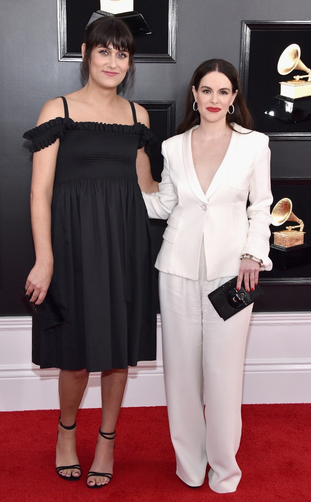 Teddy Geiger & Emily Hampshire from 2019 Grammys Red Carpet Fashion | E ...