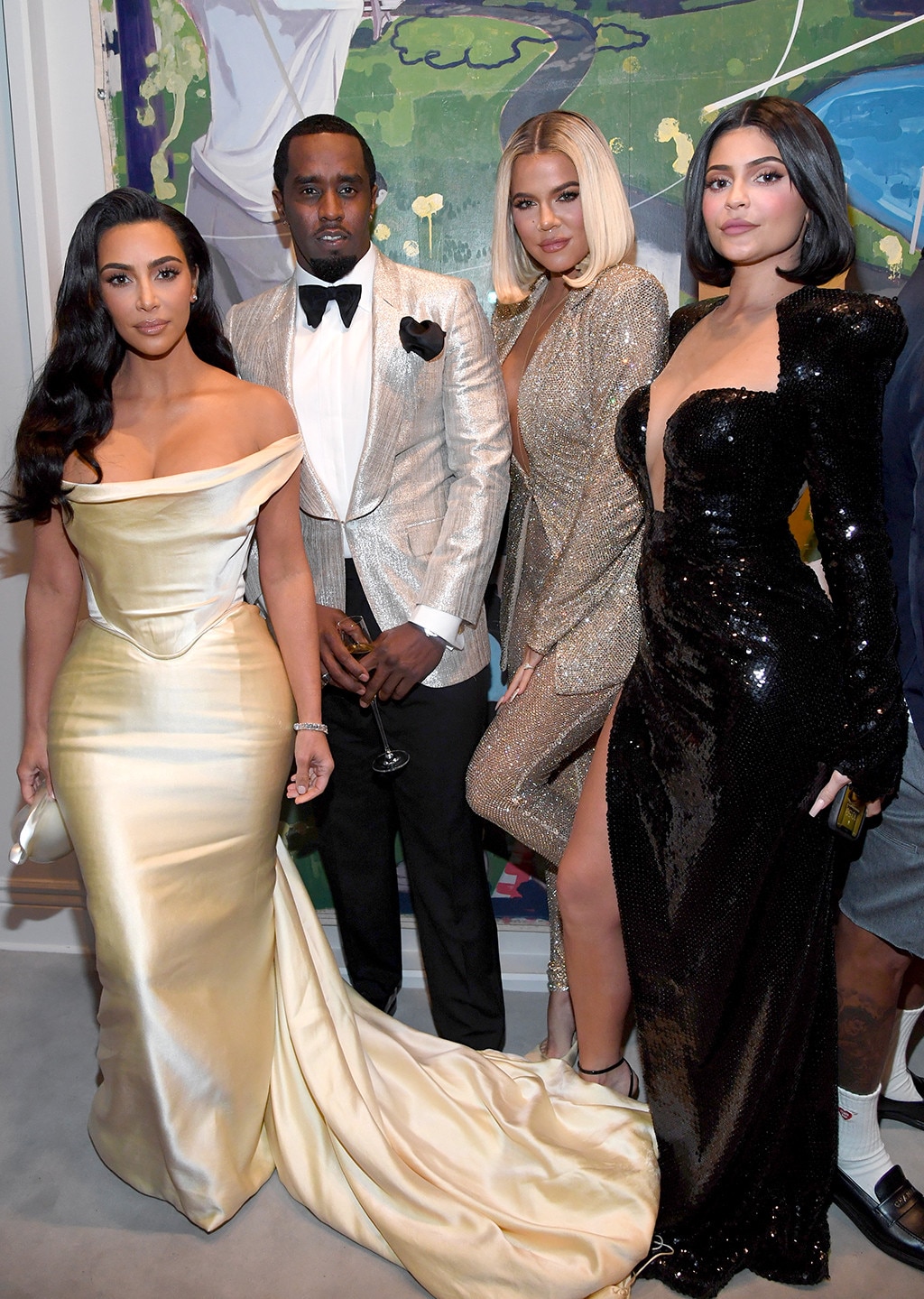 Kim Kardashian, Sean Diddy Combs, Khloe Kardashian and Kylie Jenner from Celebs at Diddy's 50th