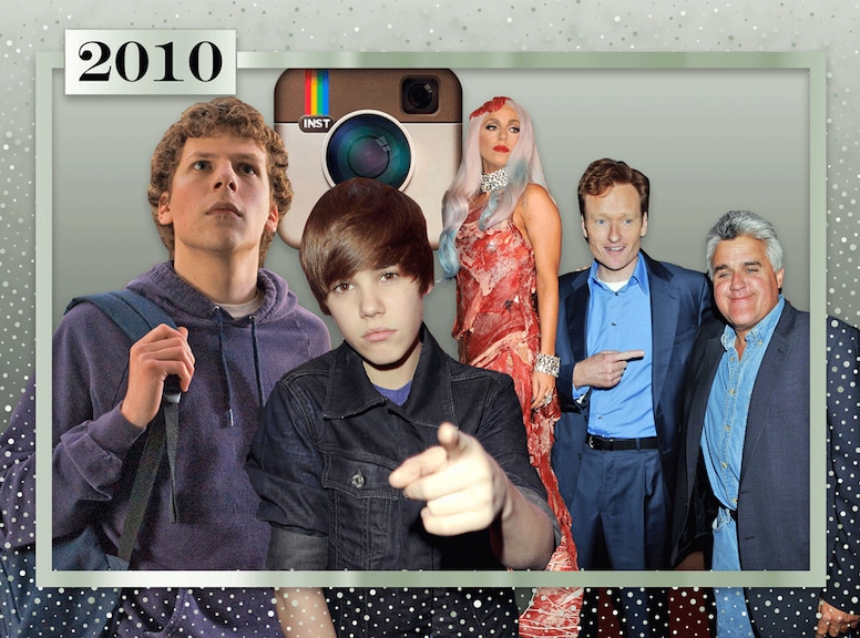 2010, Moments of the Decade: The Social Network, Instagram, Justin Bieber, Lady Gaga, Jay Leno, Conan O'Brien