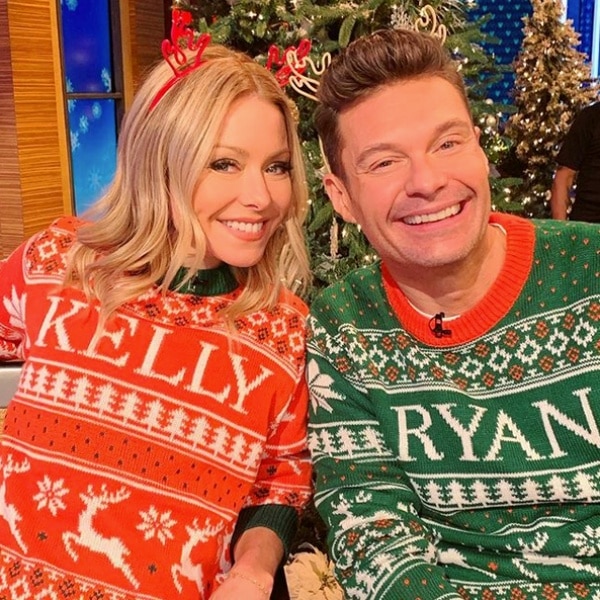 Ryan Seacrest & Kelly RIpa from Stars in Ugly Holiday Sweaters | E! News