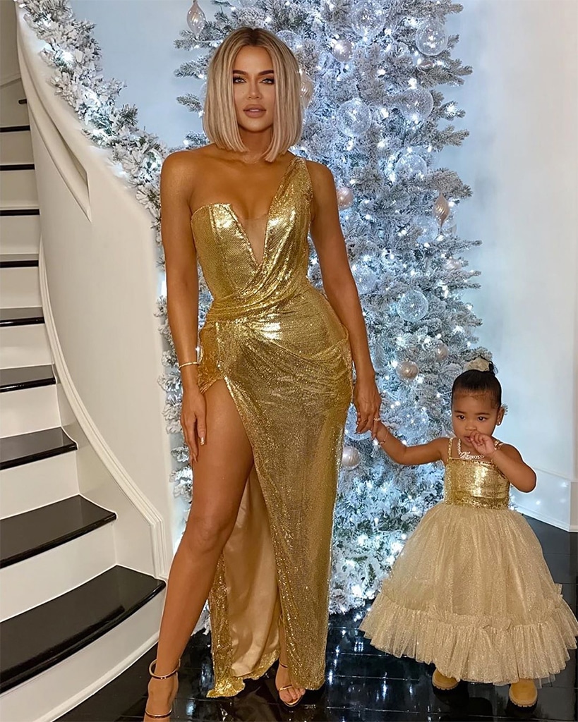 Khloe Kardashian and True Thompson Glitter in Gold on Christmas Khloe Kardashian and True Thompson Glitter in Gold on Christmas