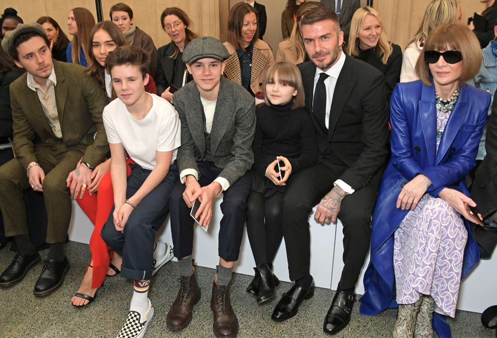 Brooklyn Beckham, Hana Cross, Cruz Beckham, Romeo Beckham, Harper Beckham, David Beckham, Anna Wintour, London Fashion Week 2019