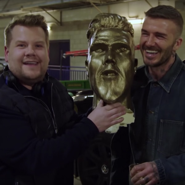 Watch James Corden Prank David Beckham With a Hilarious Fake Statue