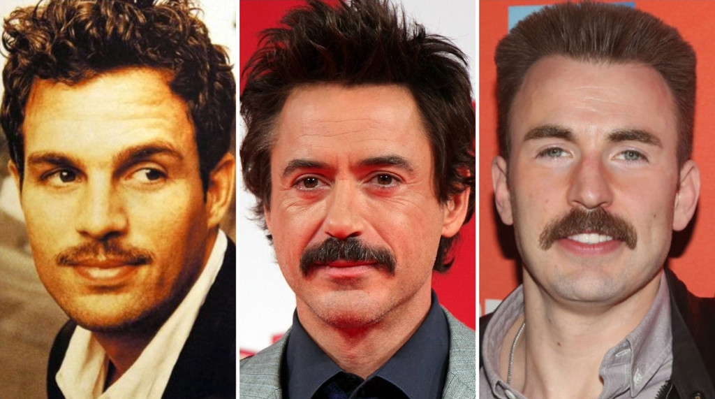 Mark Ruffalo, Robert Downey Jr., Chris Evan, Mustache