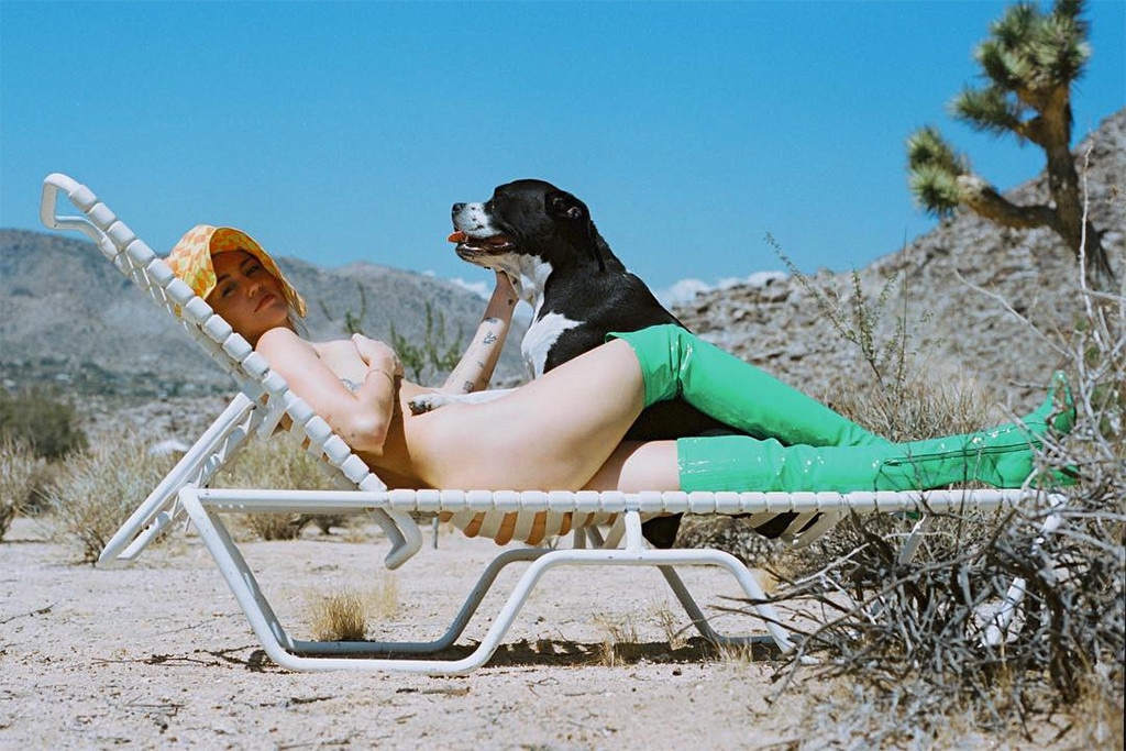Miley Cyrus, Sunbathing, Nude, Dog