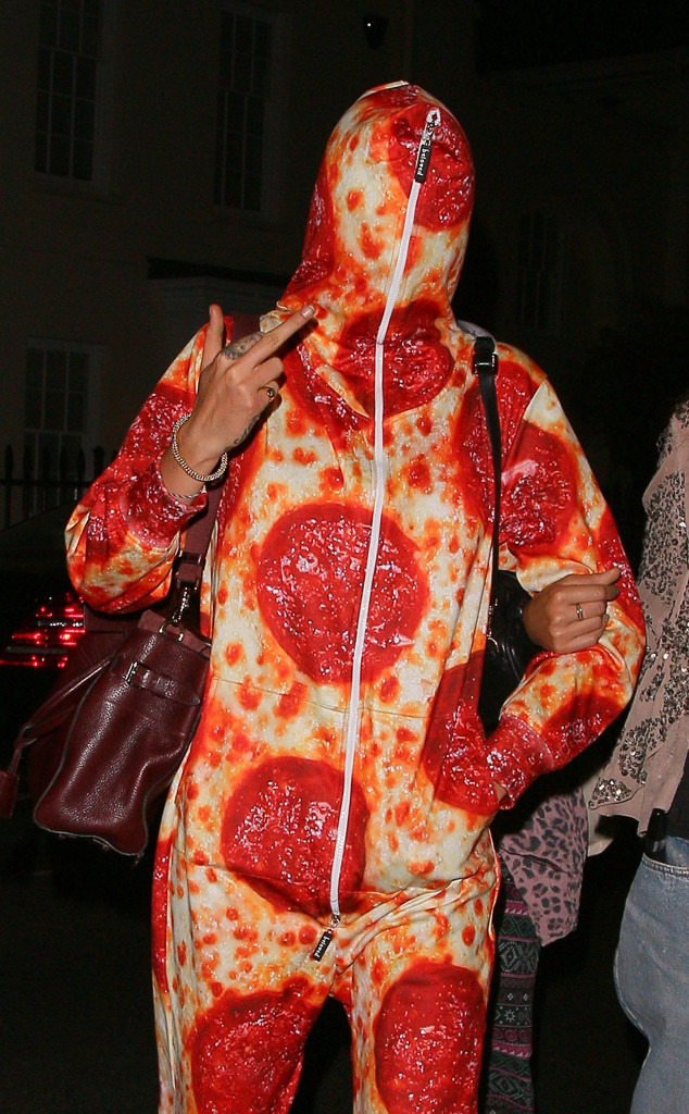 Cara Delevingne, Hiding from Paparazzi, Pizza Jumpsuit