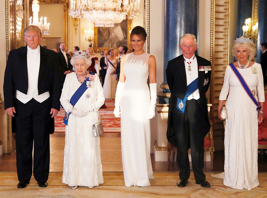 Donald Trump, Queen Elizabeth II, Melania Trump, Prince Charles, Camilla, State Banquet at Buckingham Palace