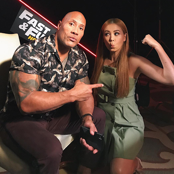 Dwayne Johnson, Yvette King, Hobbs &amp; Shaw Junket
