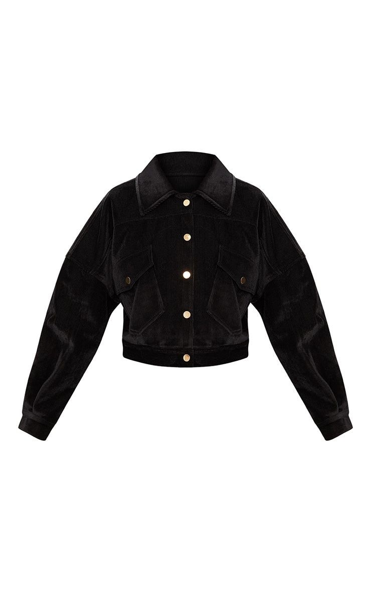 Black Cropped Cord Oversized Trucker Jacket from Our Favorite Light