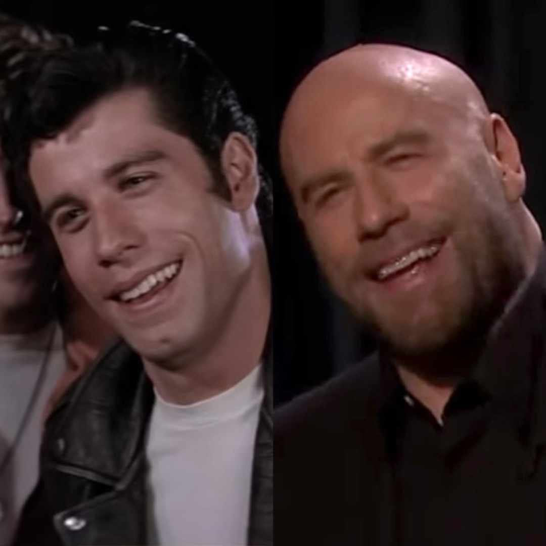 John Travolta Transforms Back Into Grease S Danny Zuko E Online John Travolta Transforms Back Into Grease S Danny Zuko E Online