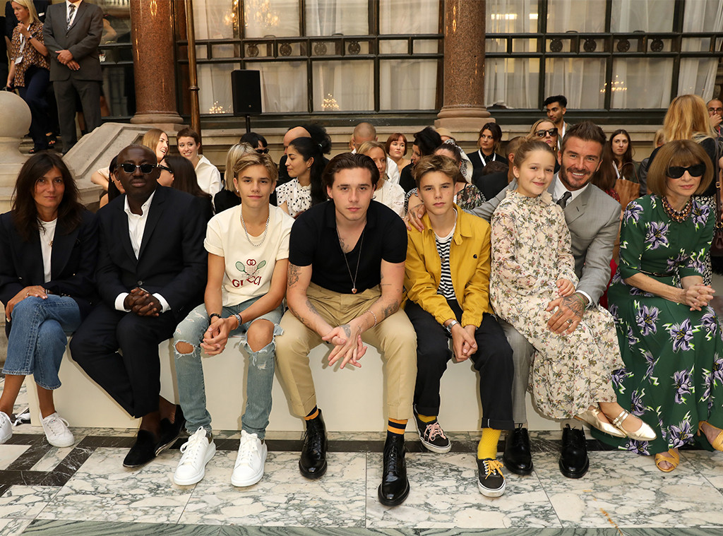 Romeo Beckham, Brooklyn Beckham, David Beckham, Harper Seven Beckham, Victoria Beckham, Anna Wintour, London Fashion Week