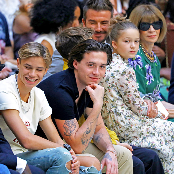 Romeo Beckham, Brooklyn Beckham, David Beckham, Harper Seven Beckham, Victoria Beckham, Anna Wintour, London Fashion Week