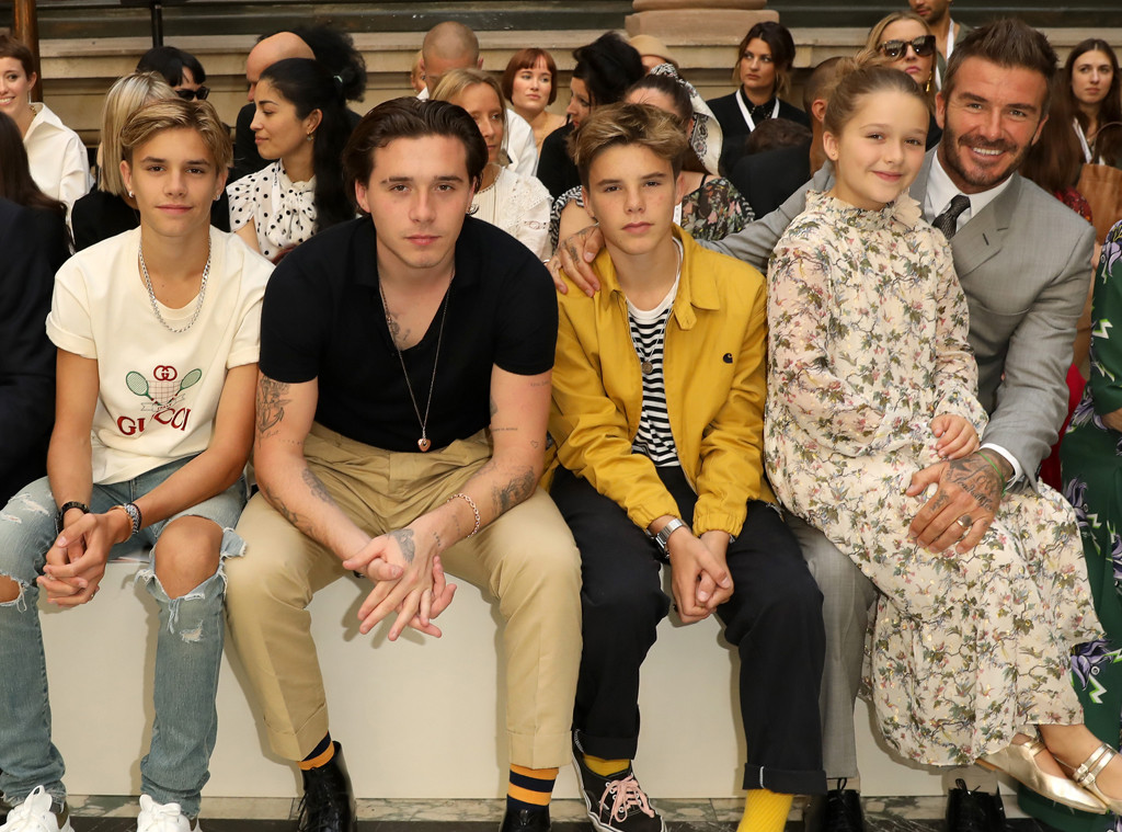 Romeo Beckham, Brooklyn Beckham, Cruz Beckham, Harper Beckham, David Beckham, Celebrity Kids at Fashion Week