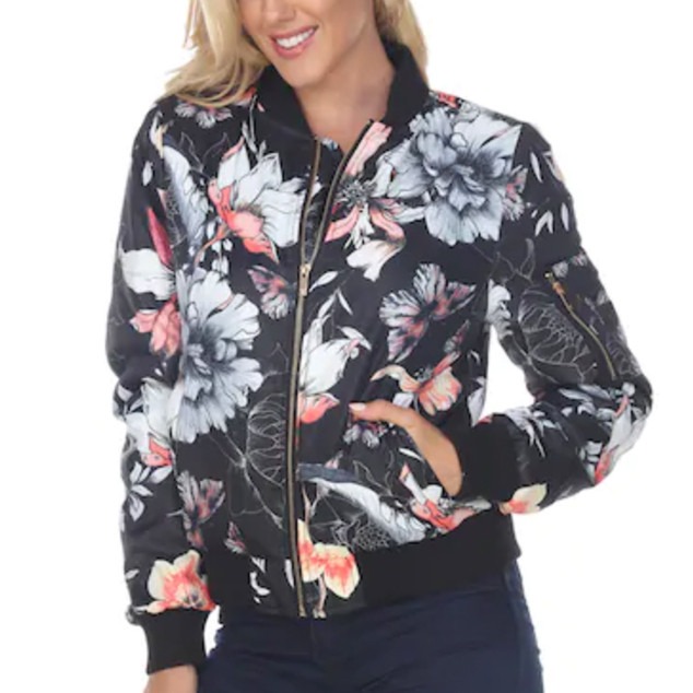 Ecomm: Fall Florals, Women's White Mark Floral Bomber Jacket