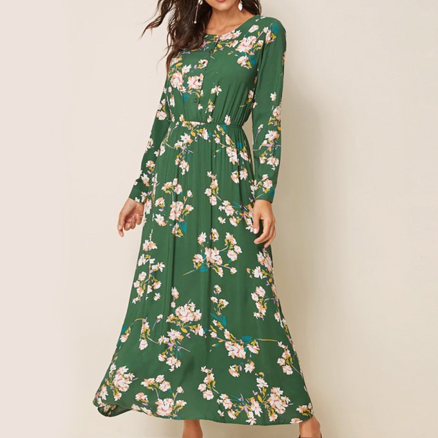 Ecomm: Fall Florals, Floral Print Elastic Waist Dress