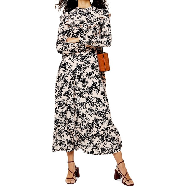 Ecomm: Fall Florals, Floral Print Long Sleeve Prairie Dress TOPSHOP