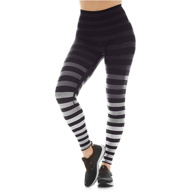 K-DEER Women XL Black Neon Striped High Rise Sneaker Length Leggings Yoga