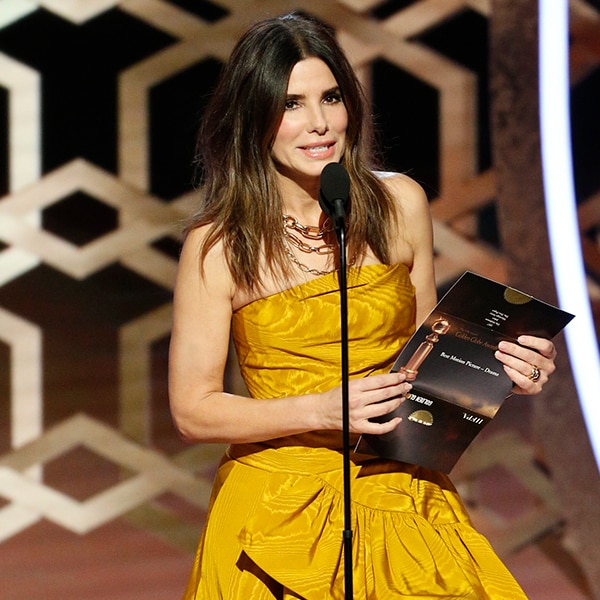 Sandra Bullock Lights Up the 2020 Golden Globes in Marigold Gown