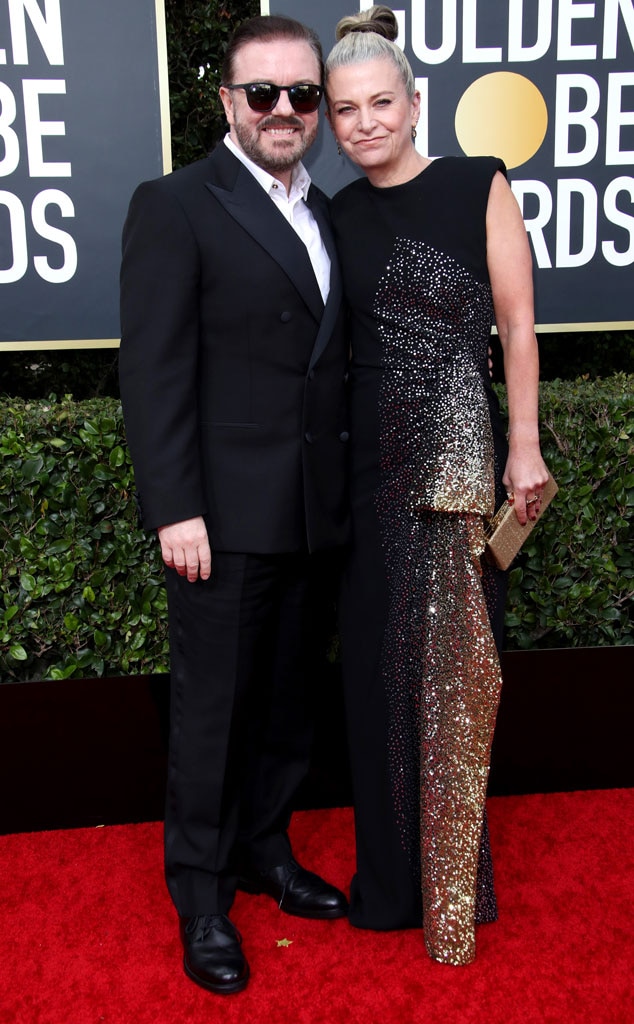 Ricky Gervais and Jane Fallon from Golden Globes 2020: Red Carpet