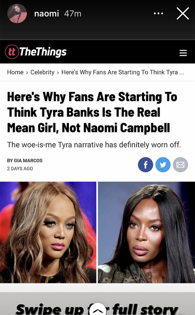 Naomi Campbell's Latest Post Hints Tyra Banks Is the Real Mean Girl