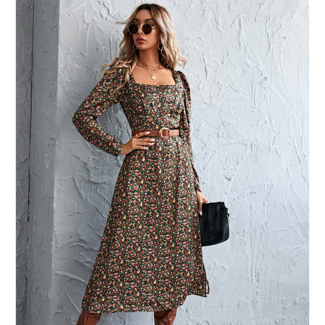 slim fit dress slacks Falling Petals Floral Applique Midi Dress – VICI main image 0