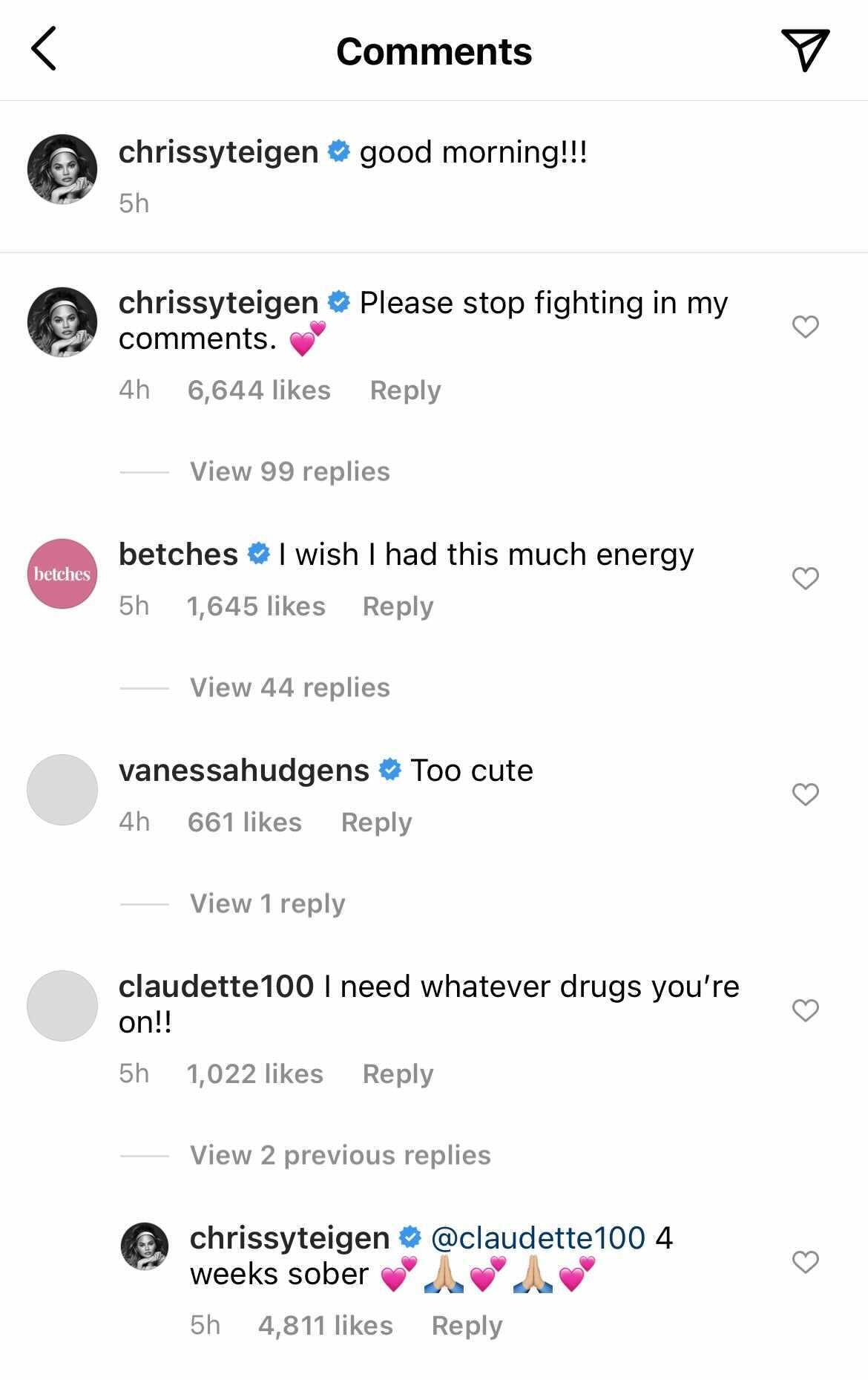 Chrissy Teigen, Instagram