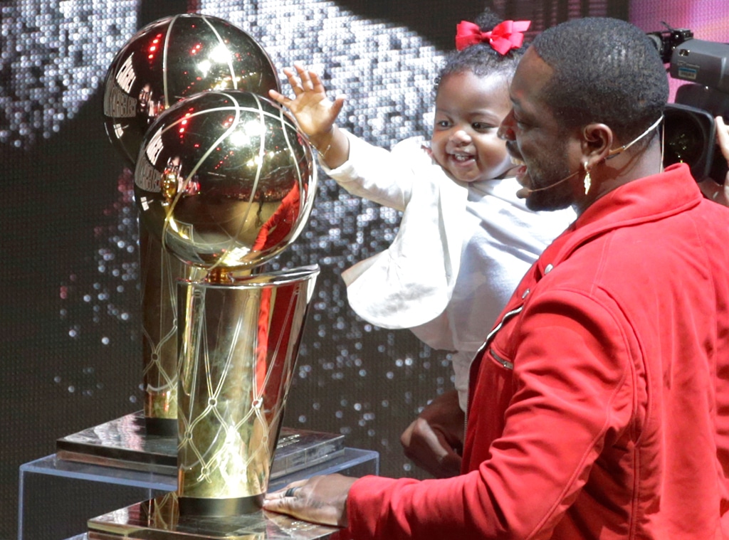 Dwyane Wade Shows Daughter Kaavia His Retired Jersey at Miami Heat